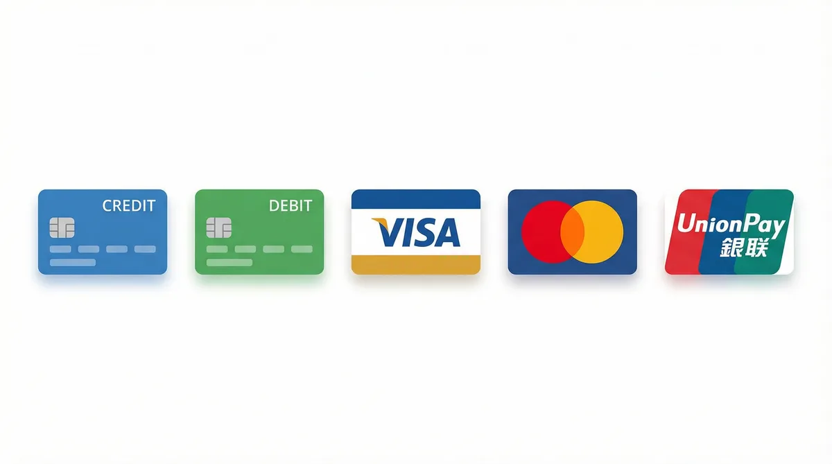 麻豆视频支持的支付方式图标-信用卡借记卡银联维萨万事达